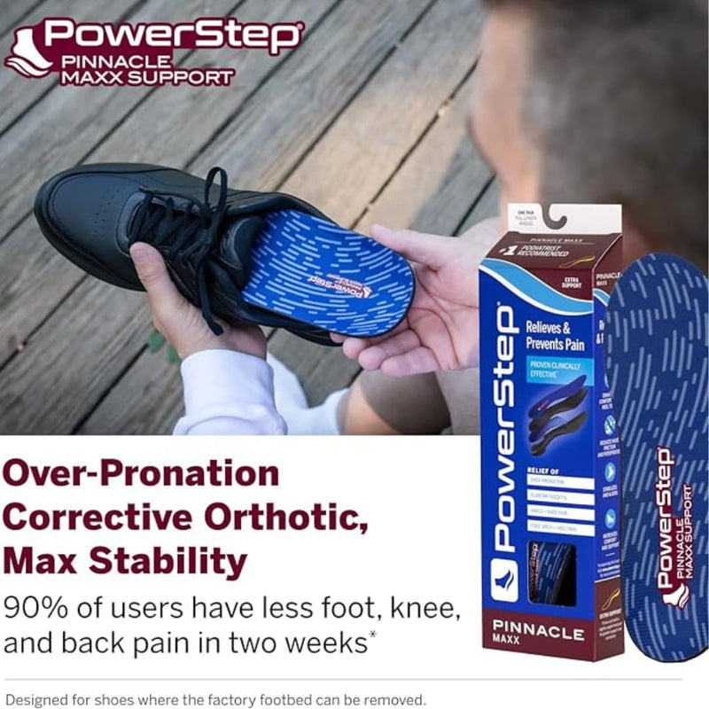 PowerStep Pinnacle Maxx Orthotic Insoles, Maximum Stability & Comfort, Firm & Flexible Angled Heel, Flat Feet & Overpronation, Heavy Duty Shoe Inserts for Men & Women, Made in USA Maroon Men's 11-11.5