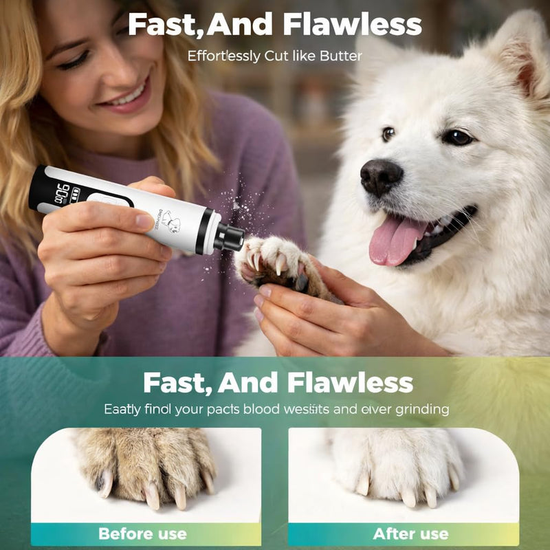 Professional Dog Nail Grinder with LED Quick Sensor Light & LCD Screen, 3-Speed, Corded/Cordless, 8Hr Runtime, Quiet Electric Pet Nail Trimmer Kit w/Clippers, 2000mAh Rechargeable for Dogs & Cats