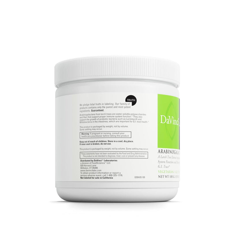 DAVINCI Labs Arabinogalactan Powder - Probiotic Support Supplement Aids Immune System, GI Health & Microflora Balance* - Prebiotic Fiber Supplement with Larch Tree Extract - 20 Servings (100 g)