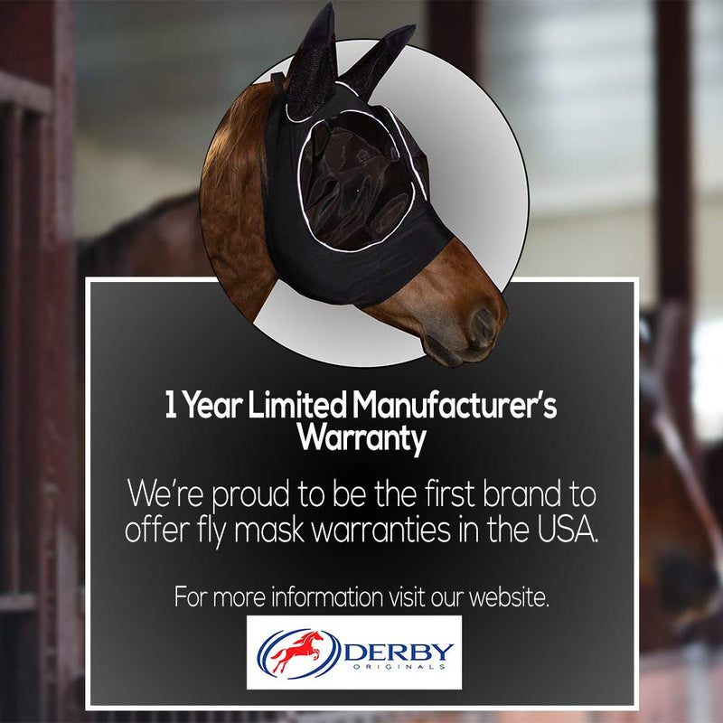 Derby Originals Reflective Lycra Fly Mask with 1 Year Warranty Mesh Eyes and Ears,Black,Large (Full/Average),72-7177-BLK-L Black Large (Full/Average) - BeesActive Australia