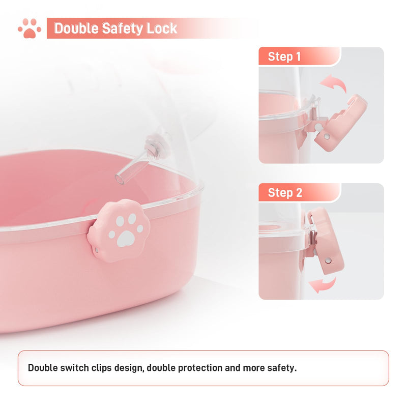 BUCATSTATE Transport Box Hamster with Water Bottle, Portable Transport Box Small Animals Travel Box Carrying Cage 18.4L * 17W * 16.3H cm for Gerbils, Mice, Dwarf Hamsters (Pink) Pink - BeesActive Australia