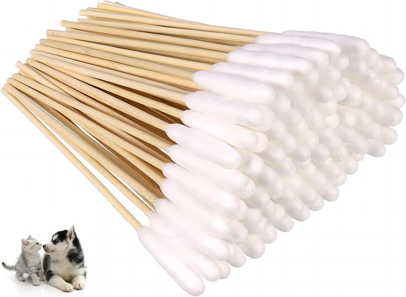 100-Piece Pet Ear Cleaning Cotton Buds - Long Cotton Swabs for Dog & Cat Ear Wax Removal, Gentle & Effective for Infections (Safe, Disposable)