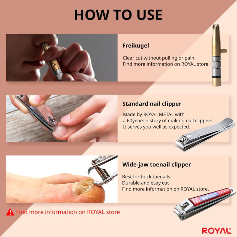 ROYAL [Made in Korea] NO Battery,3 Pcs Nose Hair Trimmer Set,Value Pack(Nose Hair Trimmer with 2 Nail Clippers) The Best Gift for Family, (Black&Brass) Stainless & Brass Set