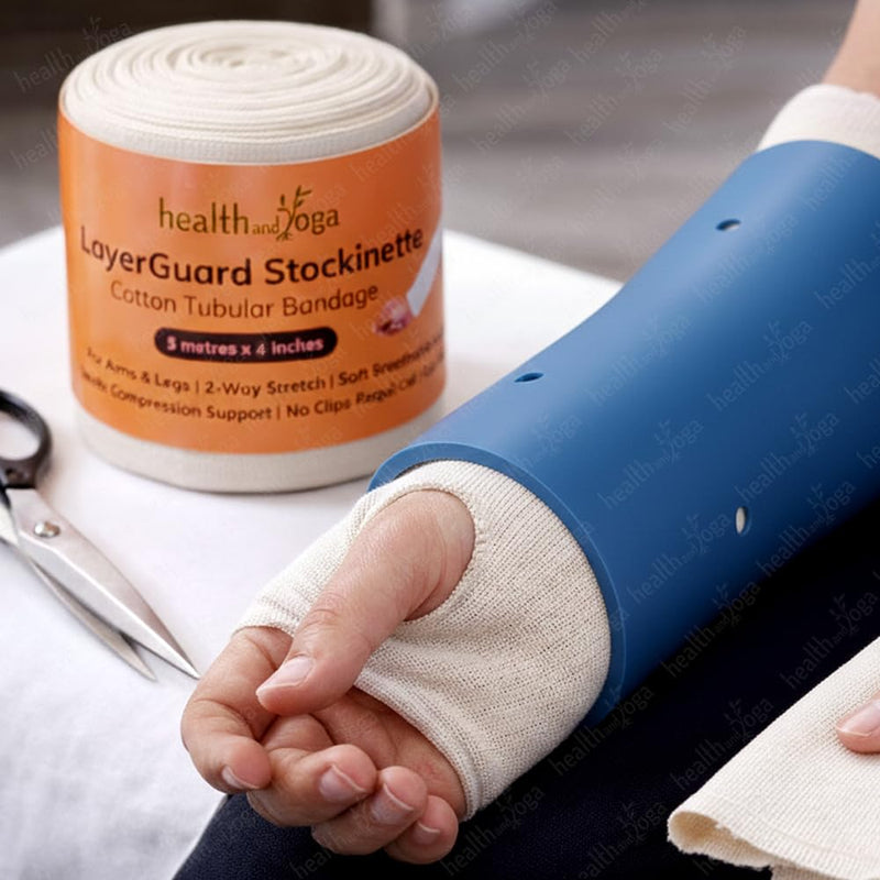 LayerGuard Cotton Stockinette Sleeve Roll, Stretchable Raw Cotton – Comfort wear, Sweat Absorbent Tubular Bandage – Prevents Residue Build up - Under-Over Cast Sleeve Bandage Wear (Off-White, 4 Inch) Off White
