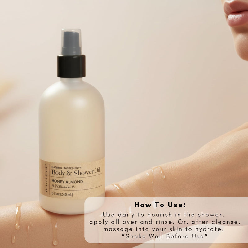 Olivia Care Honey Almond Body & Shower Oil with Vitamin E – Nourishing Moisturizing Oil, 8 fl oz