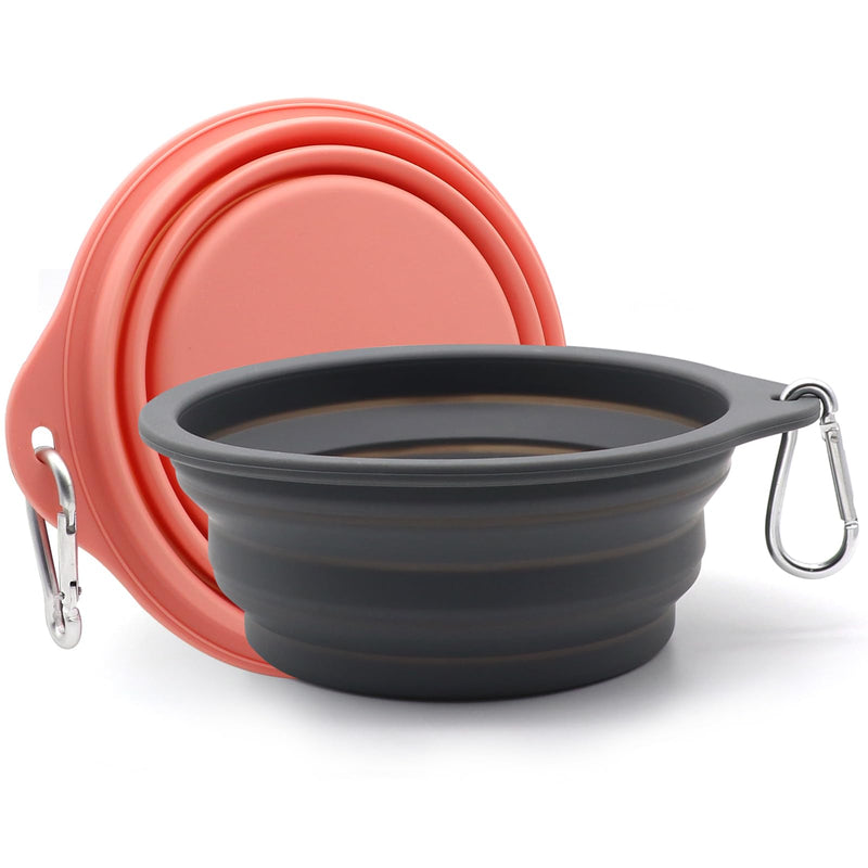 SLSON Collapsible Dog Bowl Foldable Dog Travel Water Bowls Integrated Molding No Plastic Rim Portable Pet Feeding Bowl for Walking Hiking Outdoors,Grey and Pink - BeesActive Australia