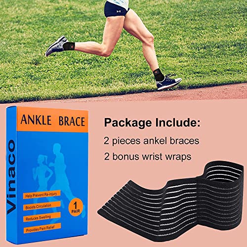 Vinaco Ankle Brace, 2 Pack Ankle Support for Sprained Ankle, Men & Women Small Classic Black