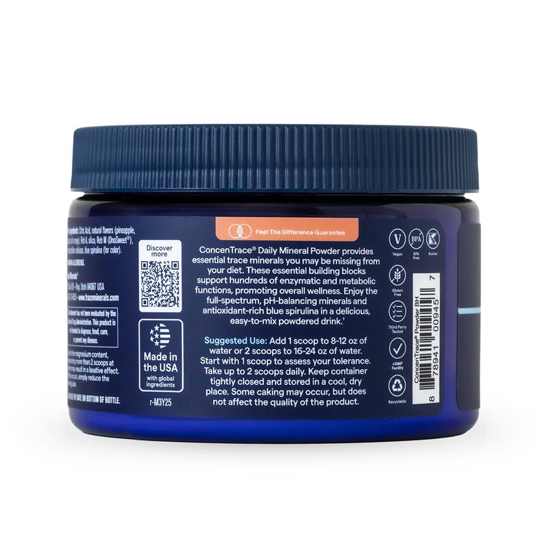 Trace Minerals ConcenTrace Daily Mineral Powder - Supports Energy, Digestion, Bone Health - 70+ Multiminerals Supplement with Ionic Magnesium, Chloride, & Potassium, Sugar-Free (60 Servings) Blue Hawaiian - BeesActive Australia