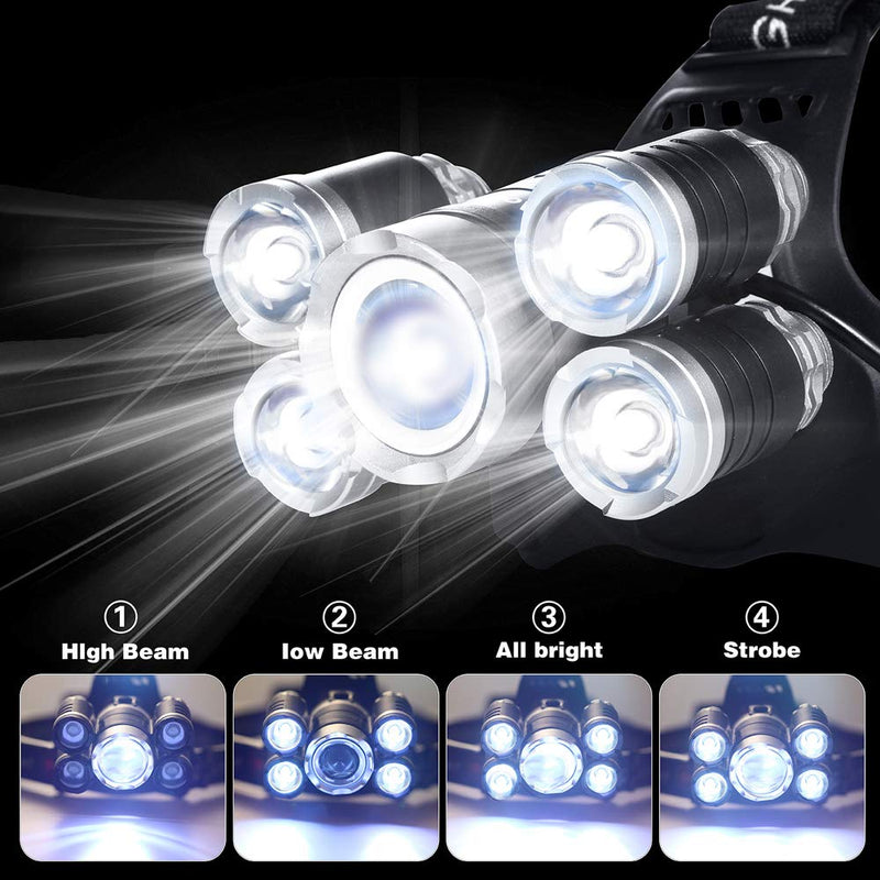 Headlamp 1200 Lumen Ultra Bright LED Work Headlight,Brightest USB Rechargeable Headlamps,4 Modes Waterproof Zoomable Head Lamp Best Headlamps for Adults Camping Cycling Hiking Hunting Outdoors Silver