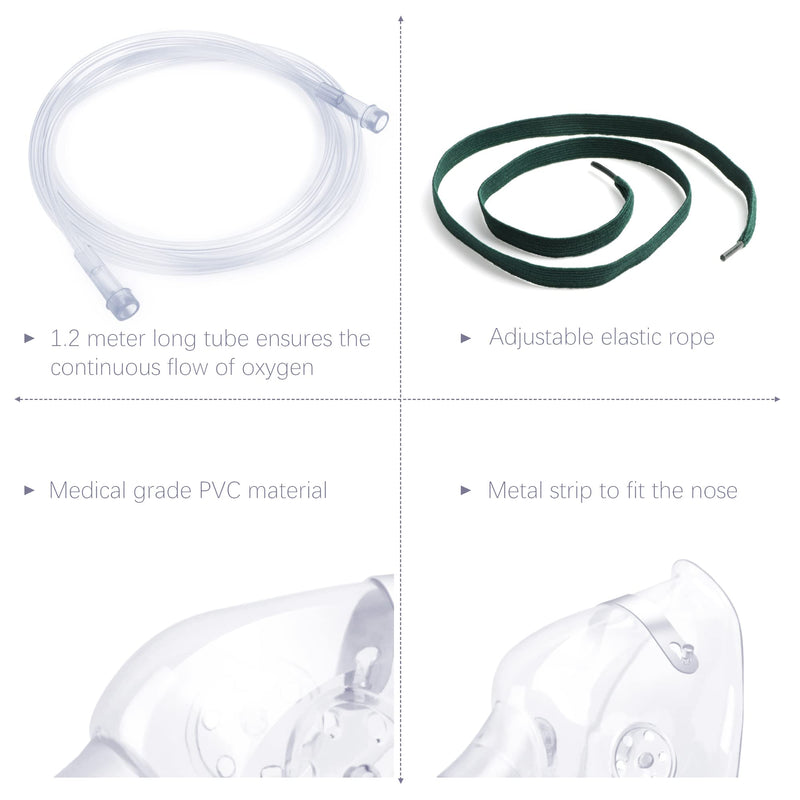 2 Pack Oxygen Mask for Face Adult with 6.6' Tube (Size L-Clear Green-2pcs) - NO Cup - BeesActive Australia