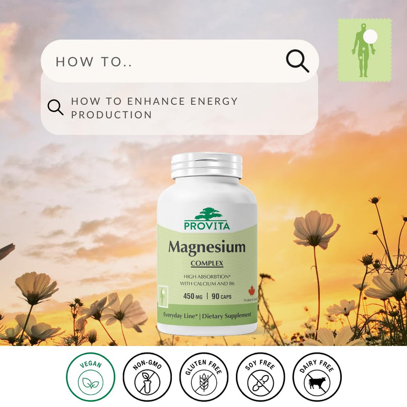 Provita Magnesium Complex Supplement | 4-in-1 Multi with Citrate, Bisglycinate, Malate & Oxide | Complete Magnesium Supplement for Women & Men | Supports Muscle, Bone, Heart & Energy | 90 Capsules | 4-in-1 Multi with Citrate, Bisglycinate, Malate & Oxi...