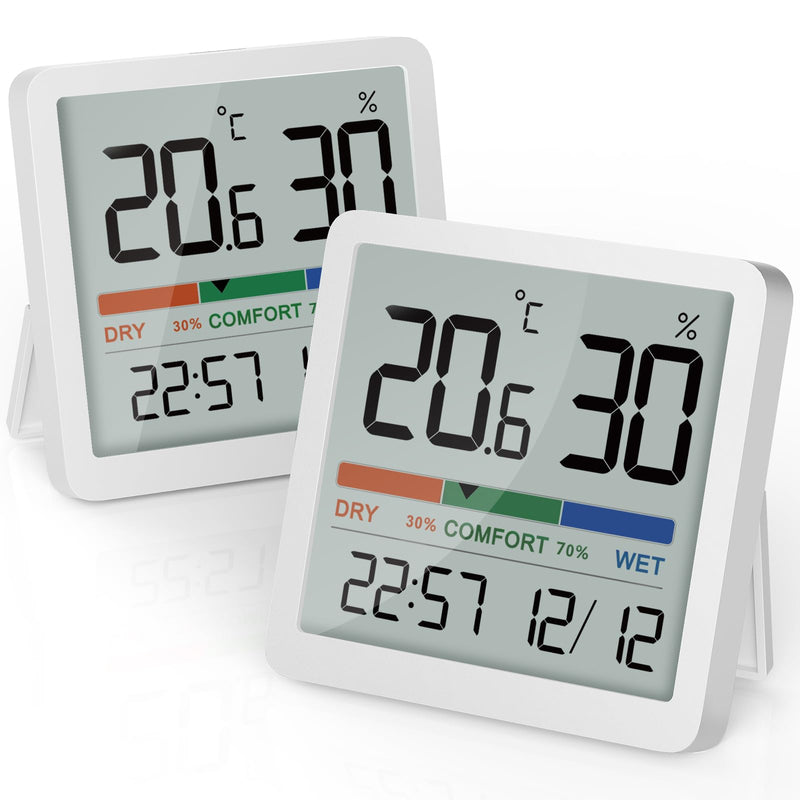 NOKLEAD Indoor Hygrometer Thermometer - Digital Temperature & Humidity Monitor with Calibration, Clear LCD Display & Clock, Accurate Room Gauge for Home, Baby Room, Office (2-Pack) 2