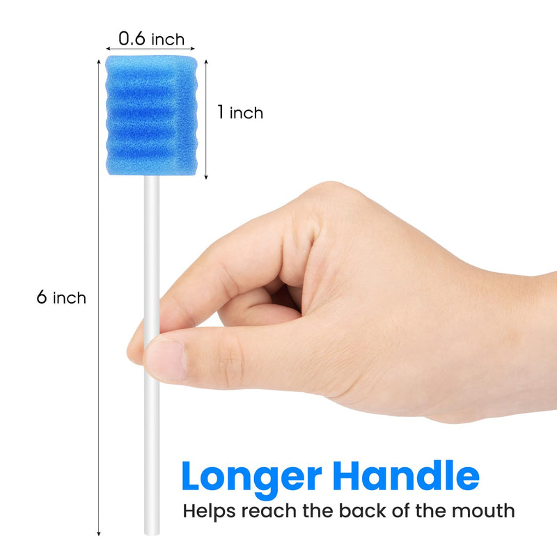 300 Pcs Disposable Oral Swabs – Longer Handle Dental Sponge Swabs for Mouth Cleaning – Unflavored & Individually Wrapped, Soft Foam Mouth Swabs for Daily Oral Hygiene & Personal Care (Blue 300)