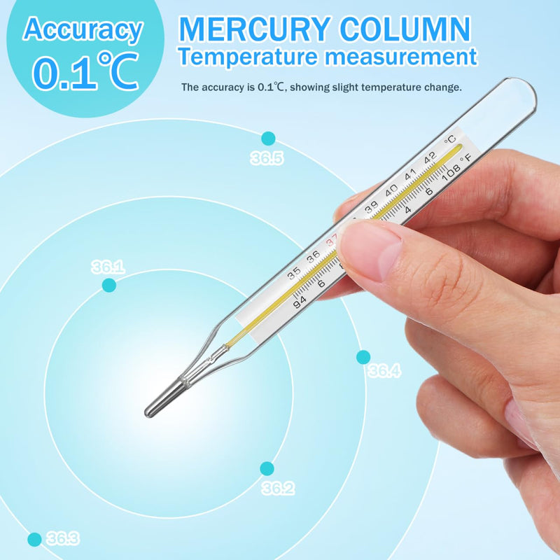 Glass Cuban Temperature Thermometers: Thermometers for Fever - Old Fashioned Axillary & Oral Thermometer for Adults Kids Elderly ℃ & ℉