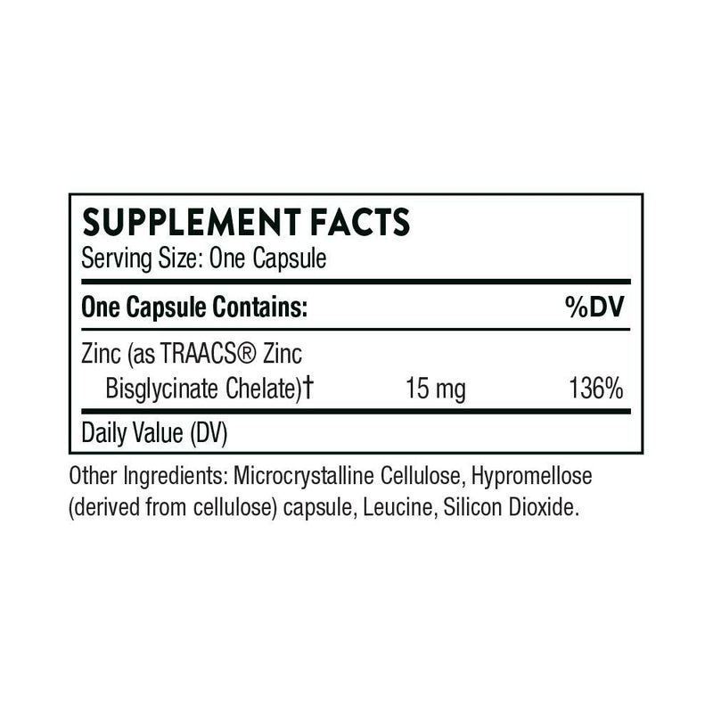 Thorne Zinc Bisglycinate 15mg - Daily Support for Skin, Eye & Immune System Health with Zinc Supplement Capsules - 60 Capsules Unflavored 60 Count (Pack of 1) - BeesActive Australia