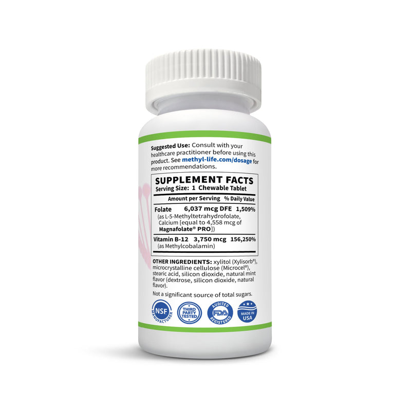 Methyl-Life® B-Methylated Chewable – 3 mg L-Methylfolate + Methyl B12 Sublingual Tablets (Methylcobalamin) | Active Folate & Vitamin B12 | Vegan, Non-GMO, Gluten-Free