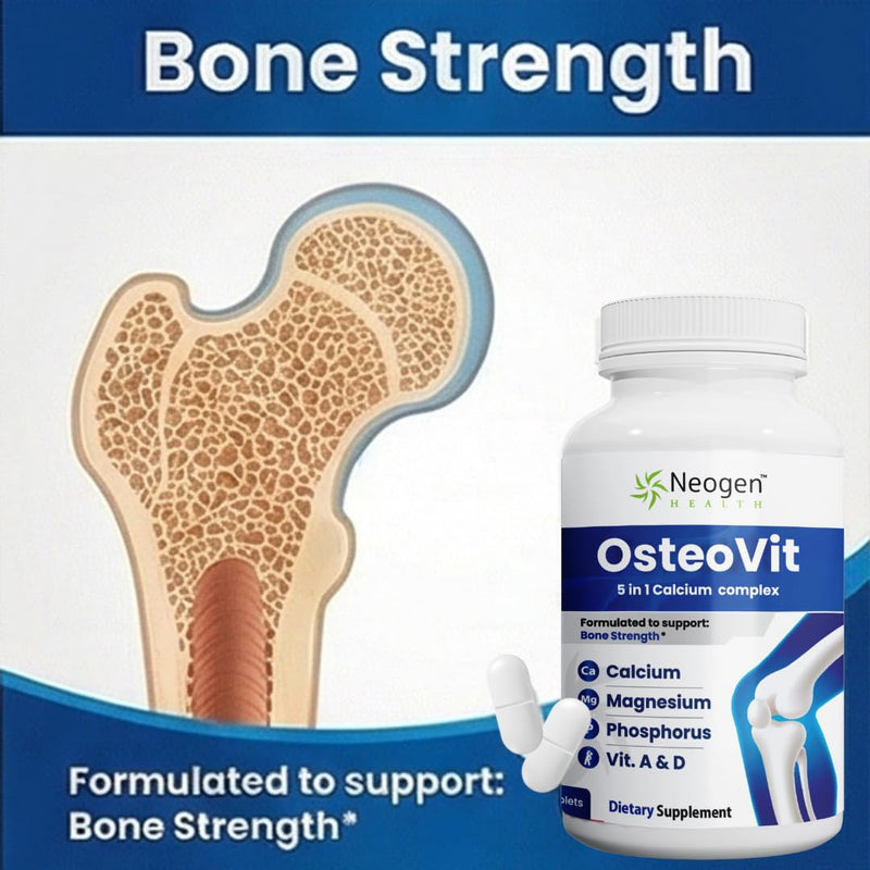 OsteoVit 5-in-1 Calcium 120 tabs Multivitamin: Bone Strength & Flexibility | Calcium, Magnesium, Phosphorus, Vitamin D3 & A - Non-GMO Gluten Free | Calcium Supplement for Women & Men with Vitamin D