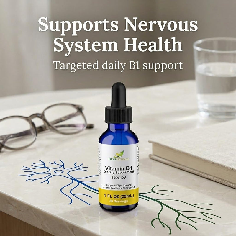 Vitamin B1 Liquid Drops, Thiamine, Alcohol-Free, 1 Oz | Made with Only 3 Premium Ingredients, 500% Daily Value per Serving and 36 Servings in an Easy-to-Take Vegan Liquid Formula 1 Fl Oz (Pack of 1)