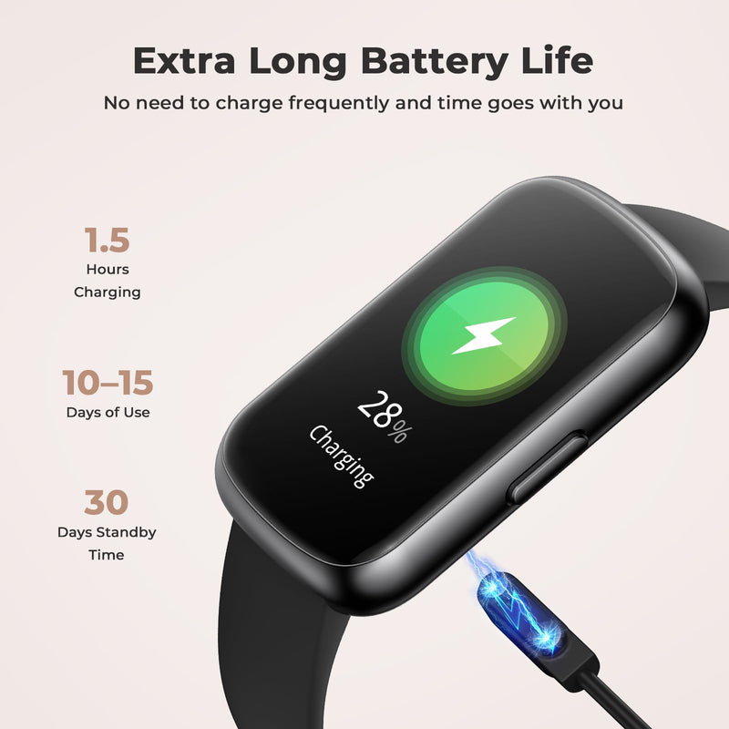 Fitness Tracker for Women Men, Smart Watch Band with 24/7 Heart Rate Blood Oxygen Sleep Monitor, Calories Step Tracker Pedometer 3ATM Waterproof Activity Tracker for Android iOS, Black