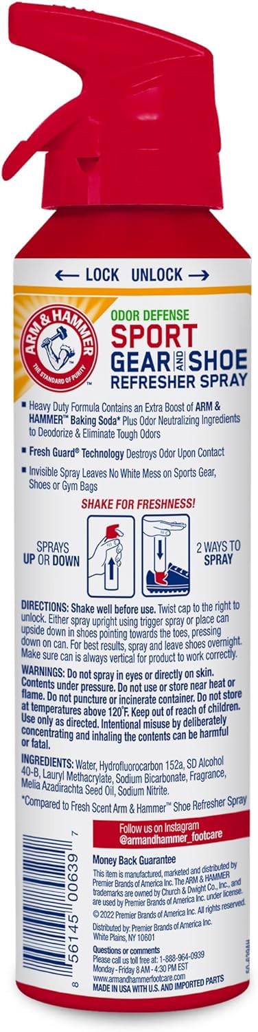 Arm & Hammer™ Sport Gear & Shoe Refresher Spray, Heavy Duty Odor Defense for Sports Gear and Footwear, Deodorizer for Gym Bags, Boxing Gloves, Hockey Equipment, and Football Pads (6.7 oz) (3 pack) 6.7 Ounce (Pack of 3) - BeesActive Australia