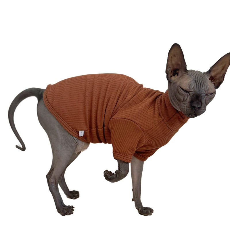 Sphynx Hairless Cats Shirt Cotton Cat Turtleneck Sweater Pullover Kitten T-Shirts with Sleeves Cat Pajamas Jumpsuit for Sphynx Cornish Rex, Devon Rex, Peterbald (Coffee, X-Large (Pack of 1)) X-Large (Pack of 1) Coffee - BeesActive Australia