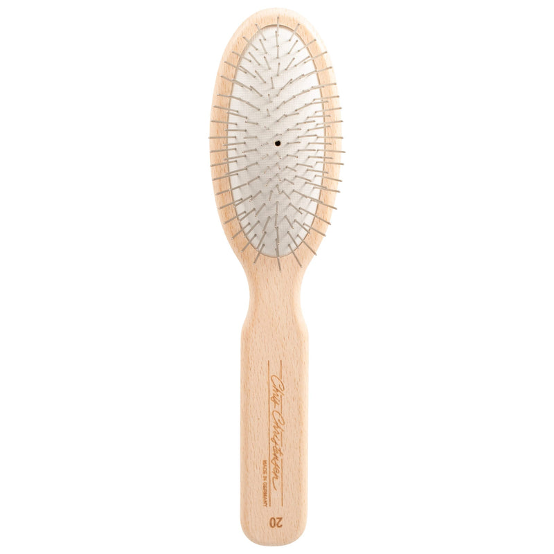 Chris Christensen Ice on Ice Detangle and Finishing Spray + 20mm Oval Original Series Brush: Adds Elasticity & Strength - Stainless Steel Pins, White, Dog Brush - PawsPlanet Australia