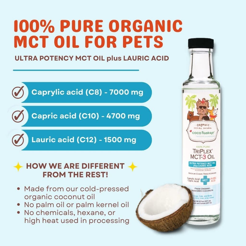 CocoTherapy Triplex MCT-3 Oil, Non-GMO, 100% Pure and Natural, 8 oz. 8 oz. - PawsPlanet Australia