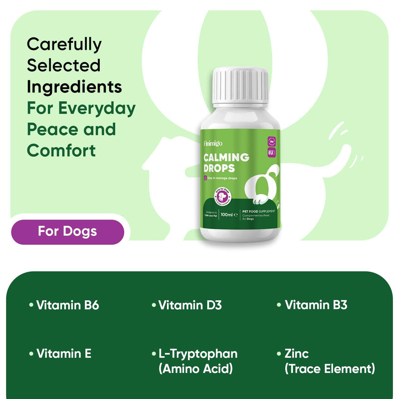 Calming Drops for Dogs 100ml - For Loud Noises, Home Alone Time, Hyperactivity & Travel - Puppy Calm Products with Amino Acid, Vitamins & Minerals - Alternative to Dog Calming Treats, Sprays & Collars