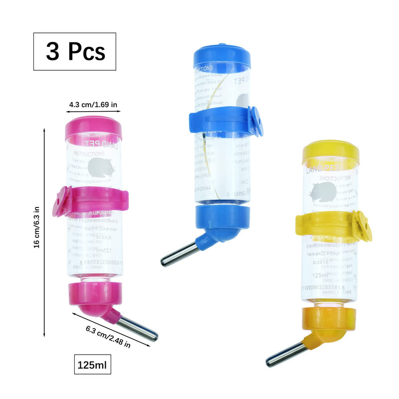 3 Pack Hamster Water Feeder Bottle, 125 ml No-Drip Small Animals Water Dispenser, Pet Hanging Water Bottle for Guinea Pigs, Bunny, Chinchillas, Rabbit - BeesActive Australia