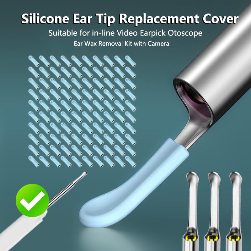 100 Pieces Ear Cleaner Tips, Ear Cleaner Replacement Tips, Ear Spoon Tips, Silicone Soft Cleaning Reuse Cap for Ear Wax Removal Tool Accessories (Blue) - BeesActive Australia