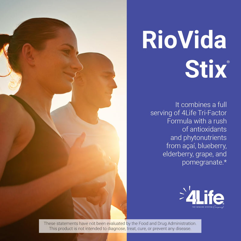 4Life RioVida Stix Superfruit Immune Support Drink Mix, 15 Packets | Acai, Blueberry, Elderberry, Grape, Pomegranate, Electrolytes, Superfruit powder, Single Serve, Hydration sticks