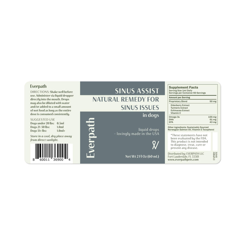 Sinus Support for Dogs - 2 Fluid Ounces/60mls | USA Made | Supports Sinus Health and Relief | Relief for Allergies, Congestion & Acute Sinusitis | Natural Solution for Pets 2 fl oz - Sinus