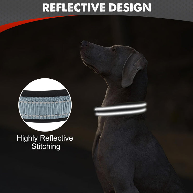 Joytale Dog Collar, Soft Padded Neoprene Collars for Small Dogs, Nylon Reflective Wide Collar Dog, Gray S (Pack of 1) - BeesActive Australia
