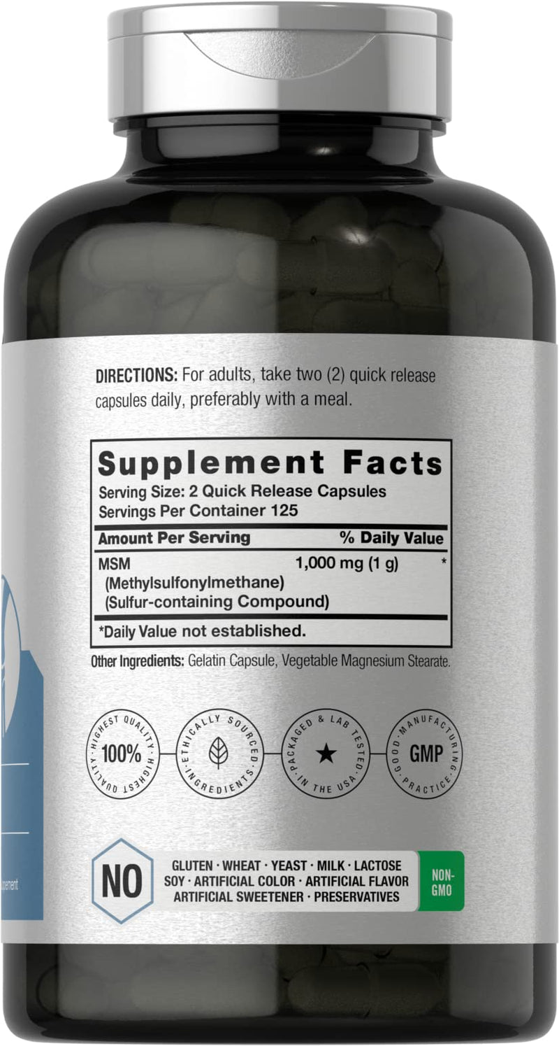 Horb√§ach MSM Supplement Capsules | 1000mg | 250 Count | Non-GMO and Gluten Free Formula | Methylsulfonylmethane 250 Count (Pack of 1)