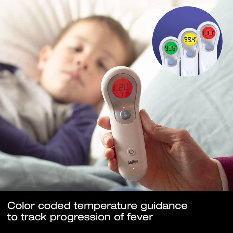 Braun No Touch and Forehead Thermometer - Touchless Thermometer for Adults, Babies, Toddlers and Kids, Color-Coded Fever Guidance, Fast, Reliable, and Accurate Results 1 Count (Pack of 1) No Touch & Forehead