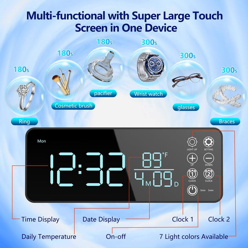 500ML Capacity 48kHz, Updated Version Ultrasonic Retainer Cleaner, Multi-Functional Cleaner Machine For Dentures, Mouth Guards, Braces, Toothbrush, Jewelry, Glasses with Alam Clock Function, (white)