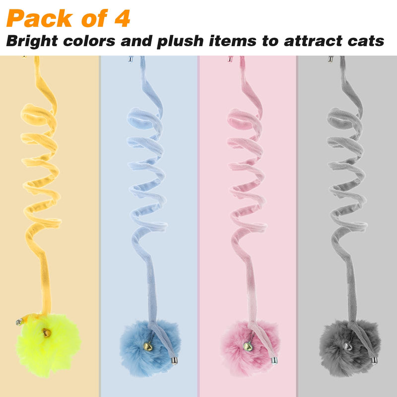 4pcs Hanging Cat Toys, Elastic Cat Spring Toys for Indoor Cats, Interactive Toys for Cats, Cat Balls with Bell, Cat Toys for Bored Indoor Adult Cats, Cat Toy Springs in Pink, Blue, Yellow, Gray - BeesActive Australia