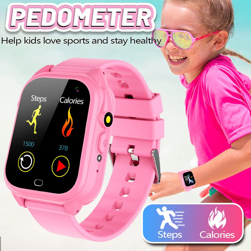 OVV Kids Waterproof Smart Watch Boys Girls Age 3-12 Learning Systems Toys with 26 Game 1.44'' HD Touch Screen Music Player Camera Video Recorder 12/24 Hr Clock Pedometer Alarm Torch Calculator pink - BeesActive Australia