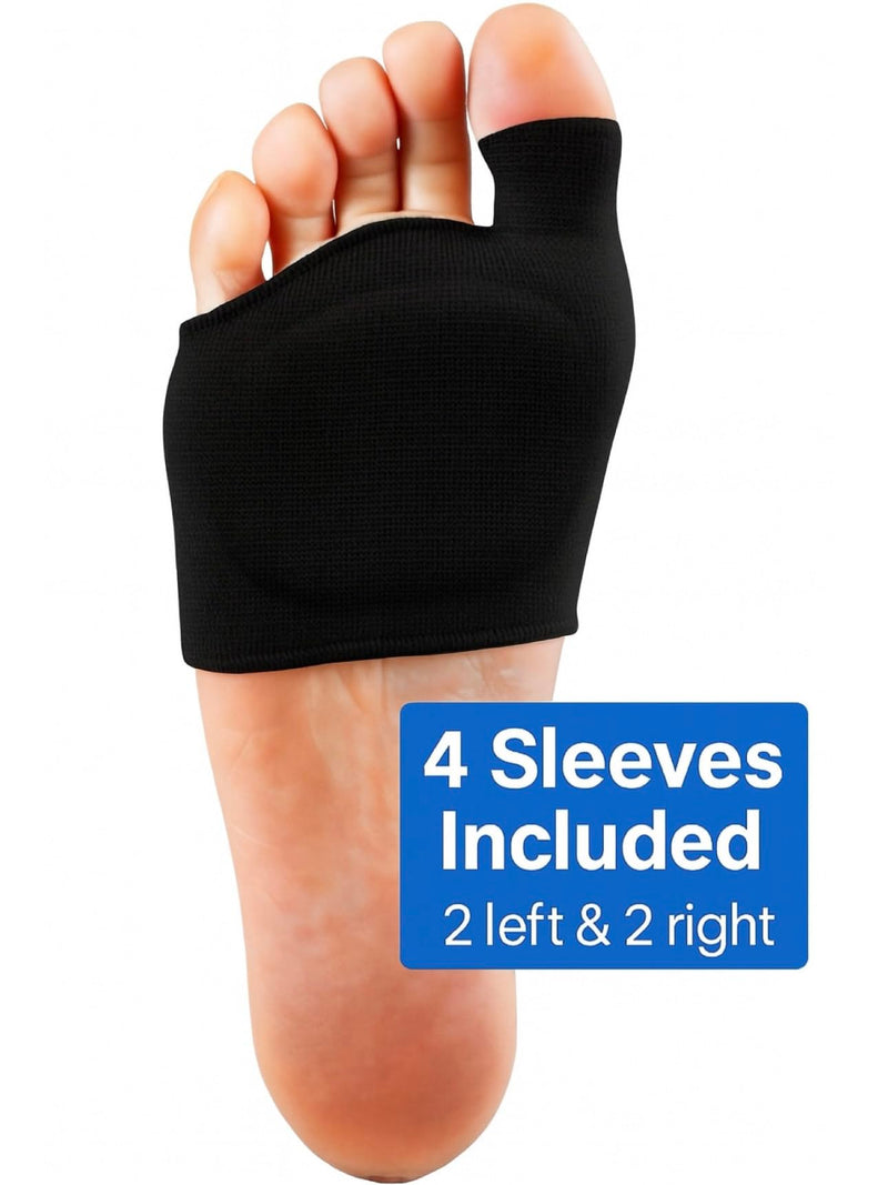 4 Original Metatarsal Pads for Women & Men – Ball of Foot Cushions for Pain & Pressure Relief – Soft Gel Inserts for Metatarsalgia, Morton’s Neuroma & Callus Support (4 Sleeves / 2 Pairs) Black Medium
