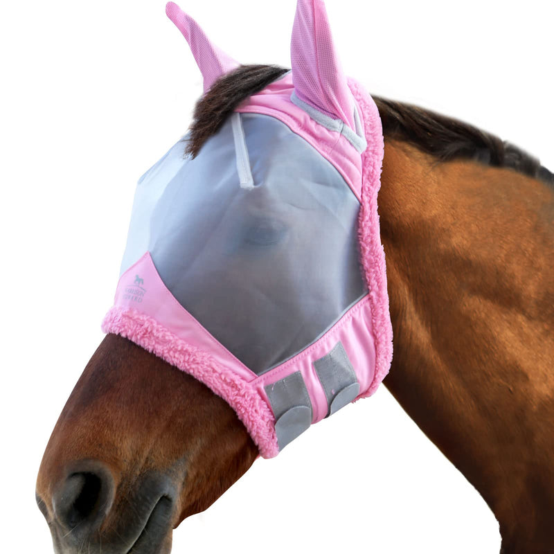 Harrison Howard CareMaster Horse Fly Mask UV Protective Fine Mesh with Extra Wool Soft Touch on Skin Light Pink M Cob (Medium) - BeesActive Australia