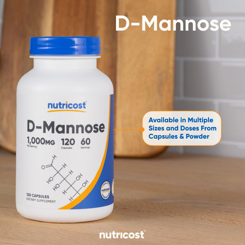 Nutricost D-Mannose 1000mg Per Serving, 120 Capsules - 500mg Per Capsule, Urinary Tract Health, Non-GMO and Gluten Free (Pack of 2) 120 Count (Pack of 2)