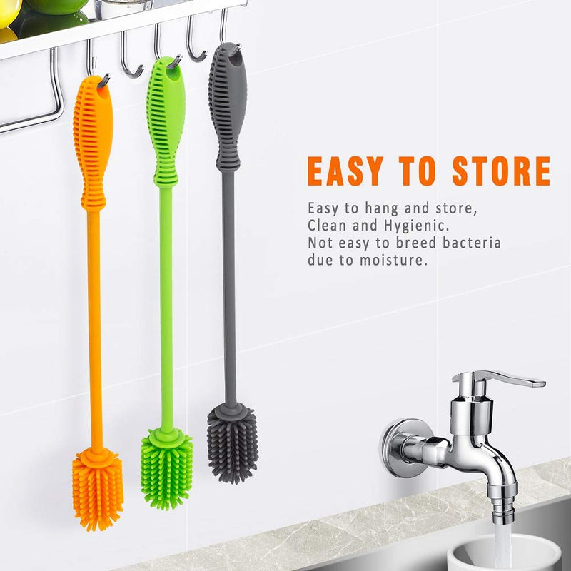 Silicone Bottle Cleaning Brush with Long Handle, 12.5" Water Bottle Cleaner for Baby Bottles, Hydro Flask, Sports Bottle, Vase, Glassware, Perfect for Smaller Diameter Bottle Openings (One Pack) Gray - BeesActive Australia