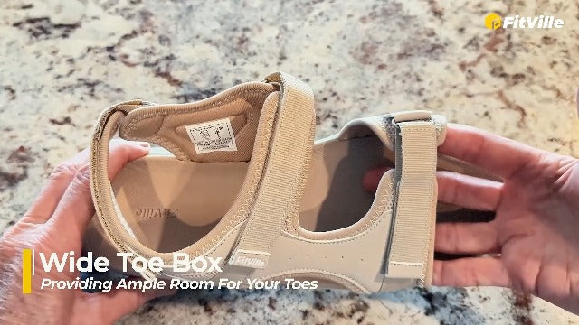 FitVille Wide Orthopedic Women's Sandals Wide Width Walking Sandals for Women Plantar Fasciitis & Swollen Feet with Adjustable Ankle Strap 8 Wide Grey