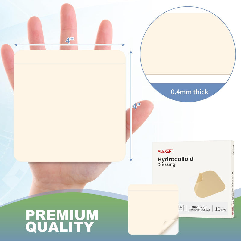 Hydrocolloid Gel Bandages 4"x4" 10 Pack| Healing Tech for Post-Surgery, Burns & Pressure Ulcers | Waterproof Scar Reduction Dressing | Pain-Free Removal - BeesActive Australia
