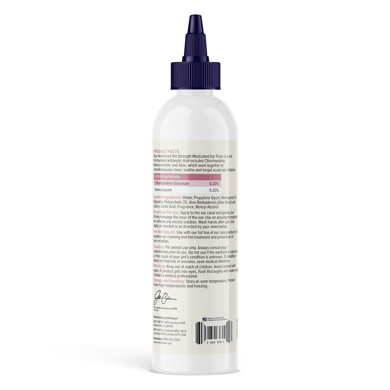 Vetnique Oticbliss Dog Ear Infection Treatment Flush & Ear Cleaner for Dogs & Cats, Antiseptic Antifungal with 0.2% Chlorhexidine and 0.2% Ketoconazole, Medicated Wash for Yeasty Smell, Floppy Ears 6oz Flush