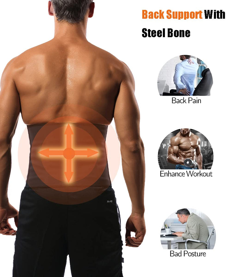 GainKee 100% Latex Men Waist Trainer Corsets With Steel Bone Sweat Belt Sauna Suit For Fitness Body Shaper Black X-Small