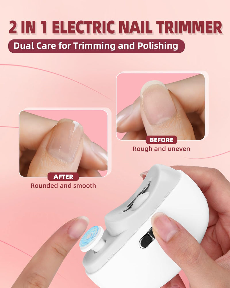 2026 Upgraded Electric Nail Clipper, 3 in 1 Automatic Nail Trimmer and Polisher with LED Light & Clip Storage,USB Rechargeable - 2 Speeds Electric Nail File for Baby, Adults, Seniors W