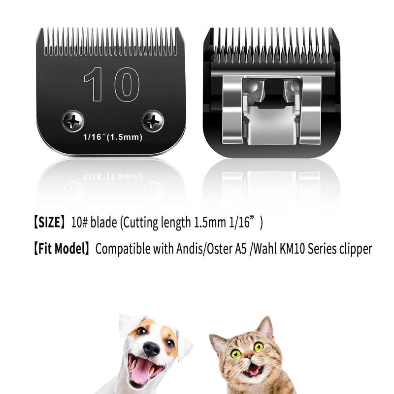 10 Blades Dog Grooming Blades Compatible with Andis/Oster A5/Wahl KM-10 Series Dog Clippers,Detachable Clipper Replacement Blade,Black,Size 10 Blade 1/16" (10#/2PCS) 10#/2pc - BeesActive Australia