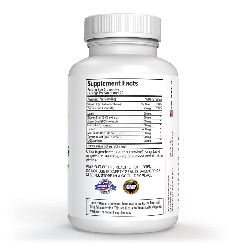 Eye Essentials for Adults – Vitamins & Multi Minerals Supplement w/Vitamin A, Bilberry Extract, Zinc & Antioxidants for Eye Health (60 Caps.)