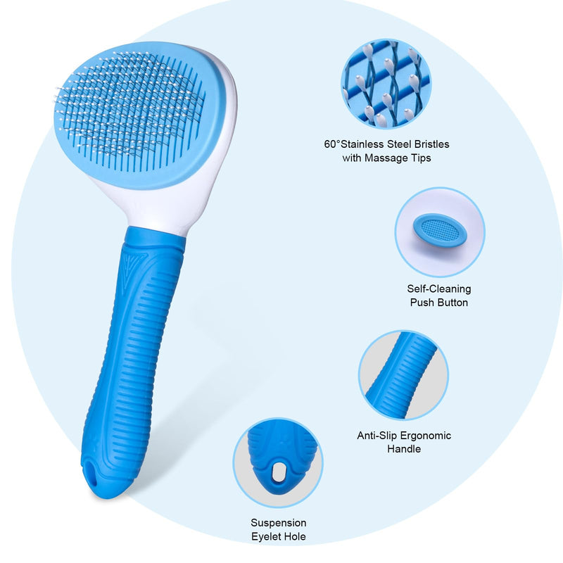 Self Cleaning Slicker Brush, Cat and Dog Brush, Indoor Cat and Dog Grooming Shed Brush, Easy to Remove Loose Undercoat, Used for Long Hair and Short Hair Cat and Dog Hair Removal Brushes, with Massage